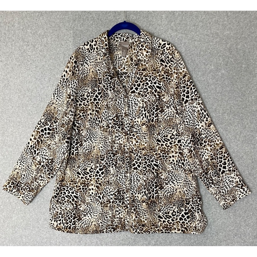 Chicos Tunic Top Womens Size 3 Large Leopard‎ Print Long Sleeve Mob Wife